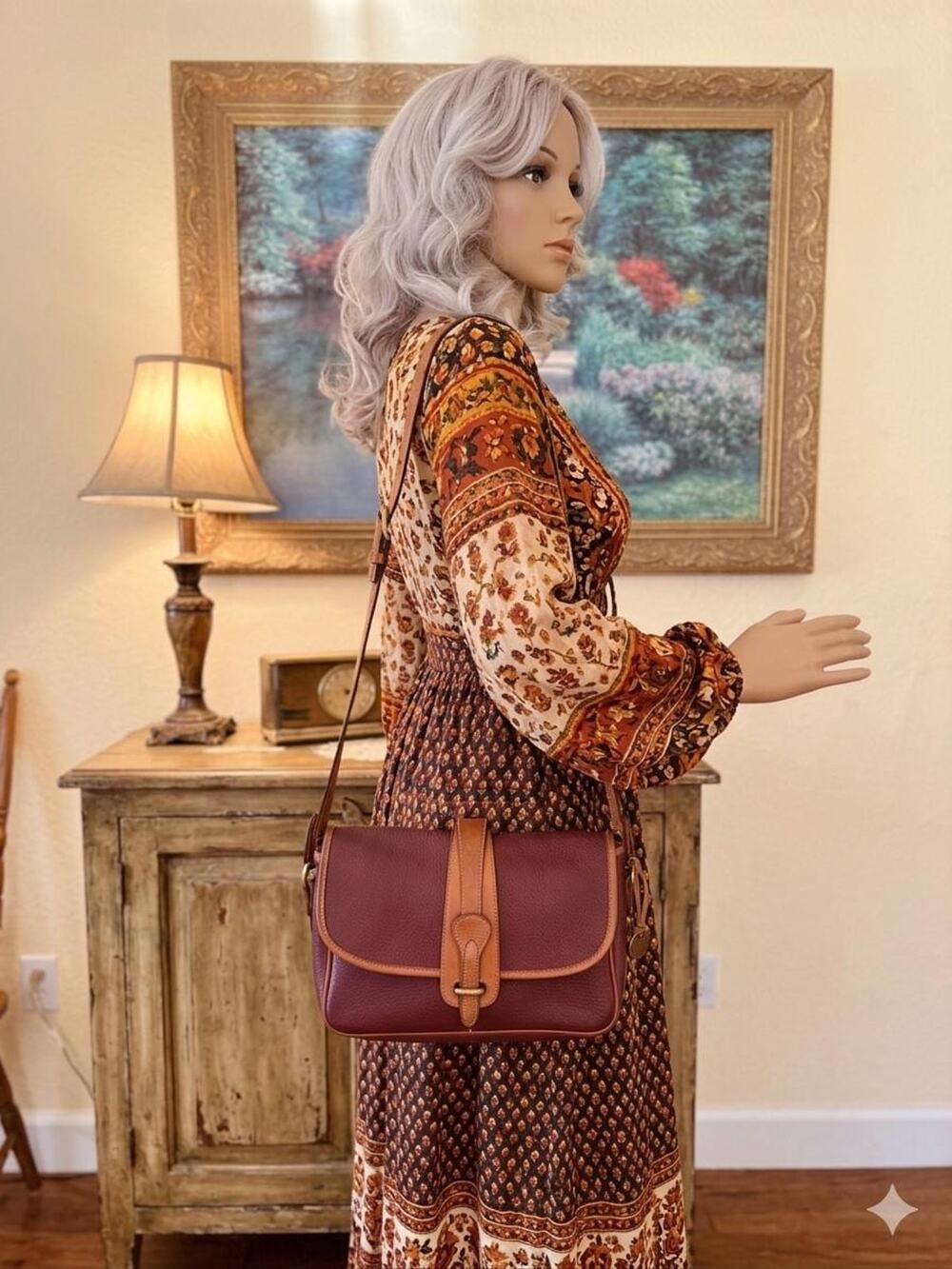 DOONEY and BOURKE AWL pocket equestrian Burgundy crossbody/shoulder bag P125